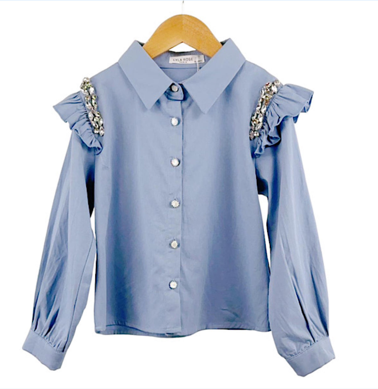 Baby blue ruffle store shirt