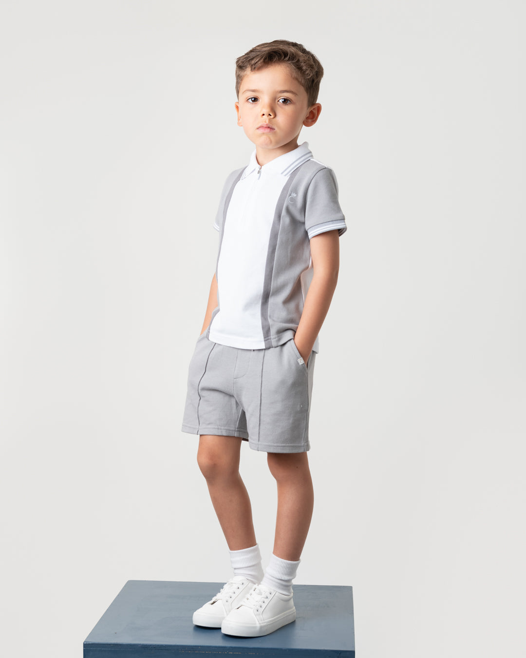 Caramelo kids grey zip polo shorts set SS25 344381 PRE ORDER