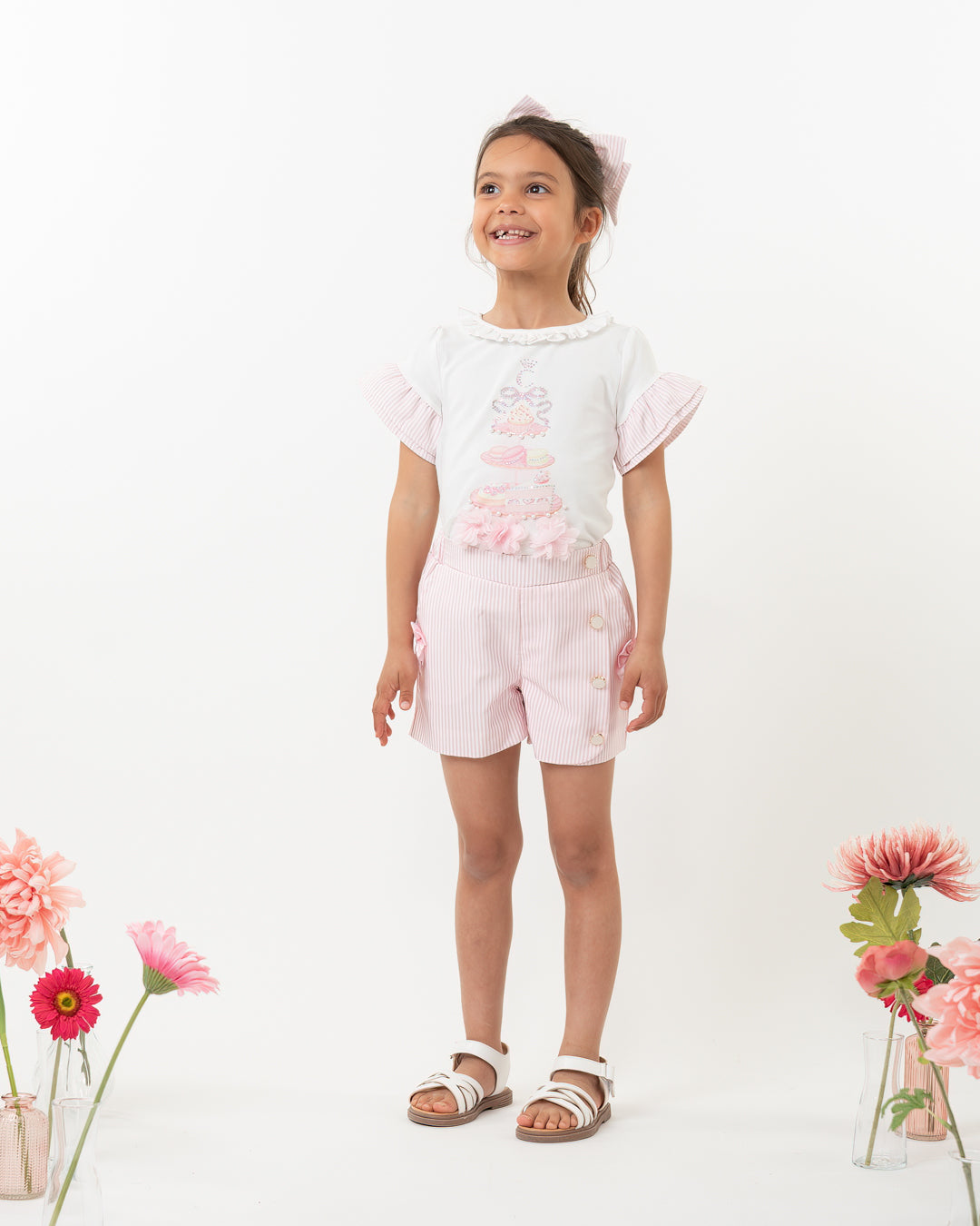 Caramelo kids pink afternoon tea shorts set SS25 349069 PRE ORDER