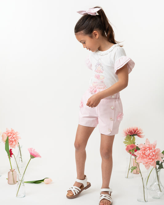 Caramelo kids pink afternoon tea shorts set SS25 349069 PRE ORDER