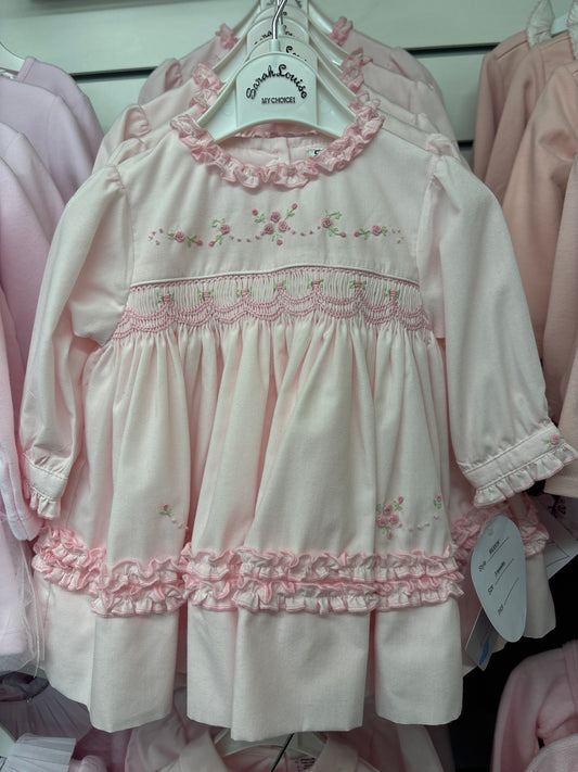 Sarah Louise pink smocked dress Aw24 013375