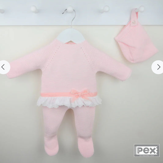 Baby girls pink 3 piece knitted set