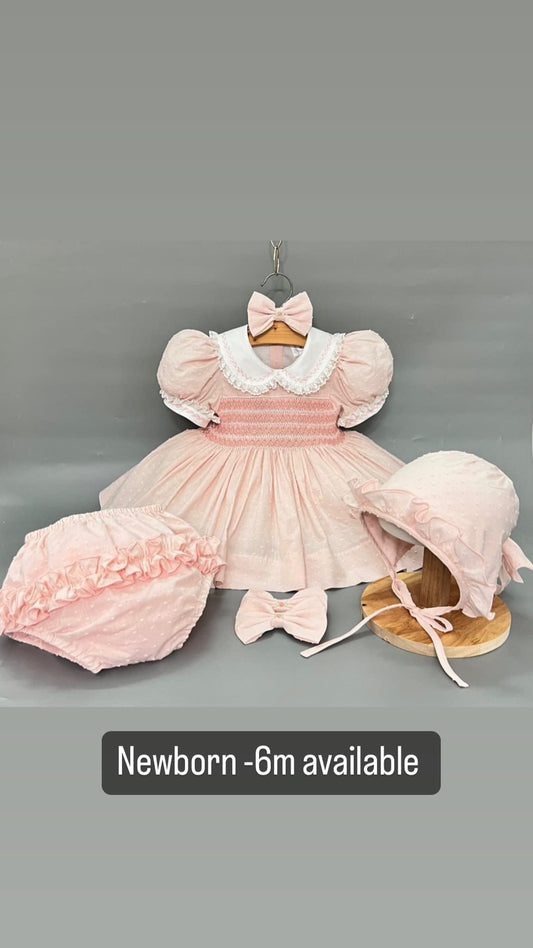 Baby girls smocked dress set & bonnet