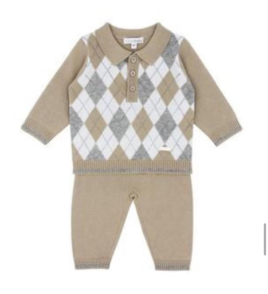 Boys beige knitted argyle set AW24 BB1526