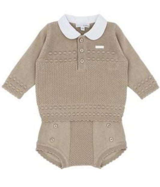 Boys beige knitted jam pants set AW24 BB1486