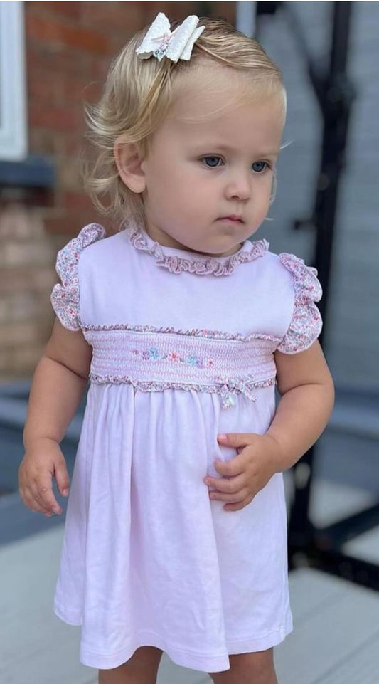 Blues Baby pink & floral smocked dress