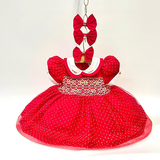 Red girls smocked dress