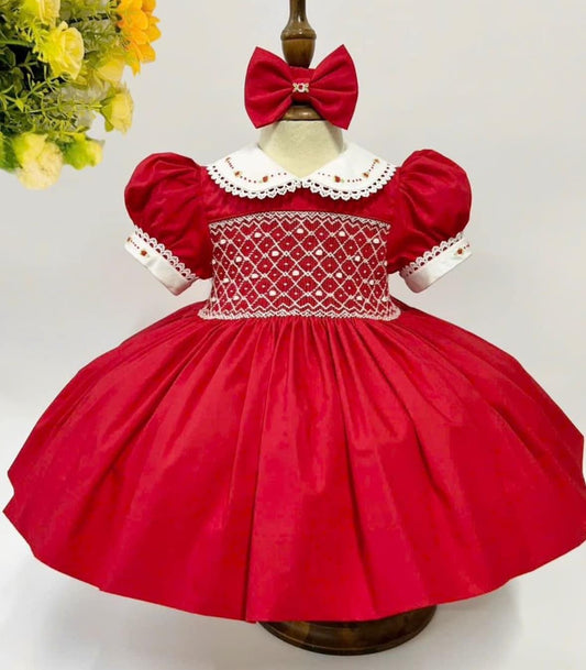 Red girls smocked dress