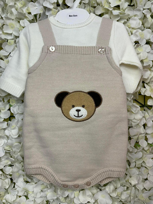 Beige knitted teddy romper set