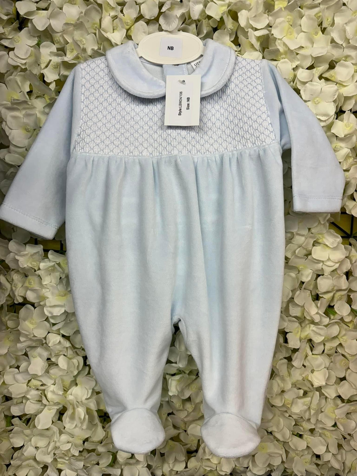 Baby blue smocked babygrow