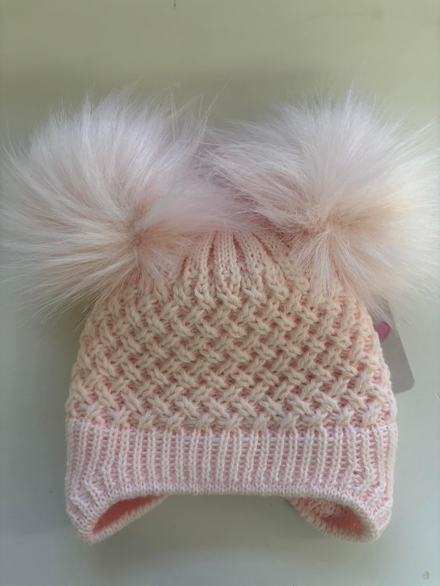 Pink girls double Pom Pom hats Newborn