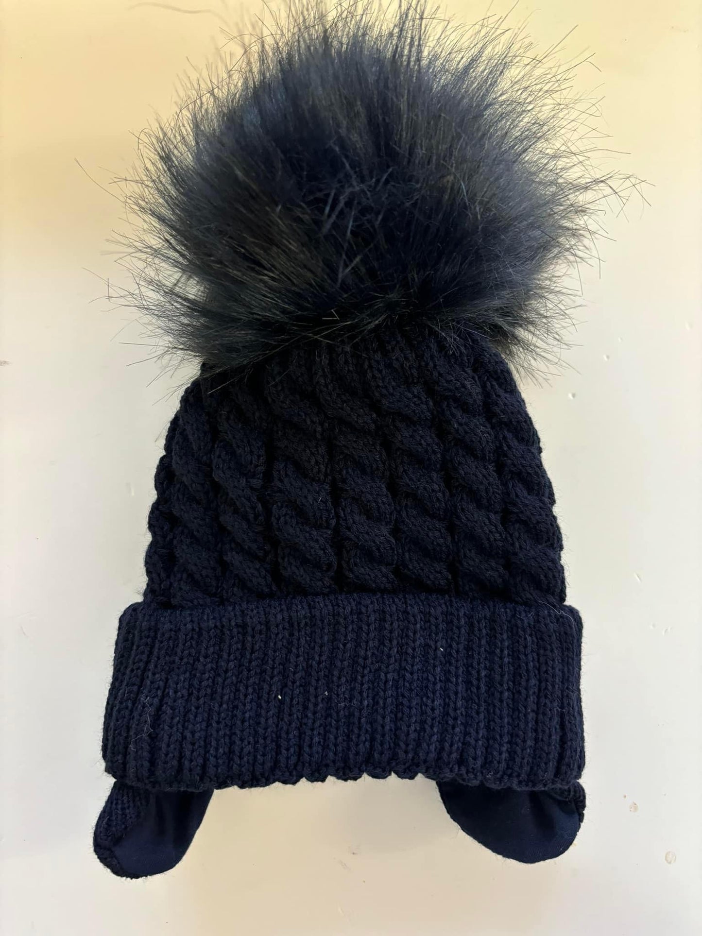 Navy boys/ girls large Pom Pom hat