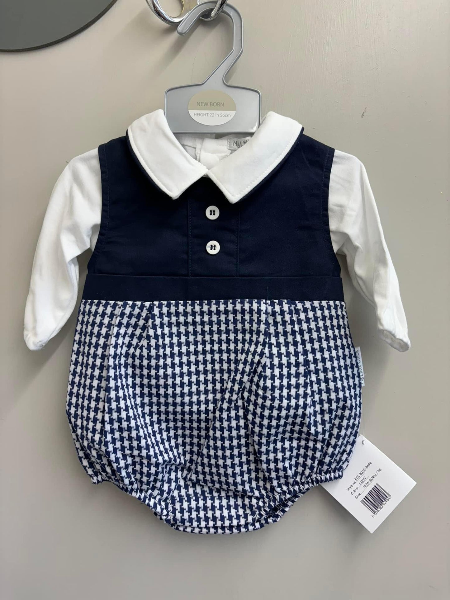 Boys navy dogtooth romper set