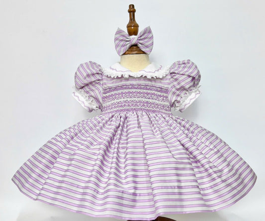 Lilac striped smocked dress