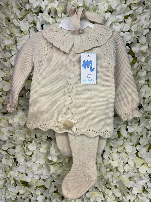 Baby girls beige knitted 3 piece set