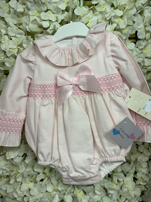 Pink smocked baby girls romper