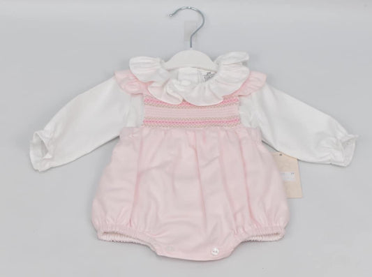 Baby girls pink smocked romper