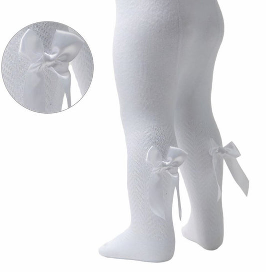 Soft touch baby girls  white bow tights