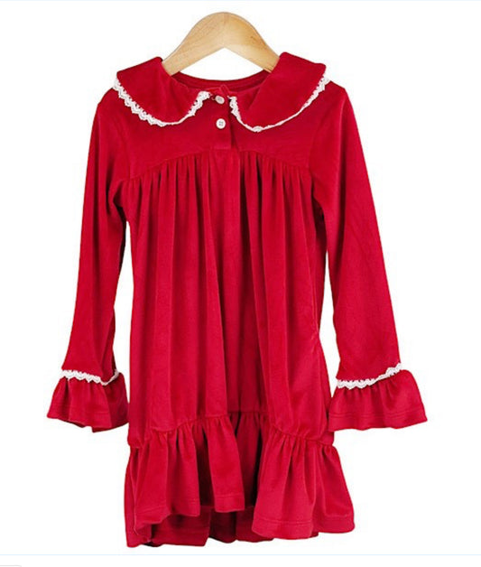 Little dreams girls red velvet nightgown