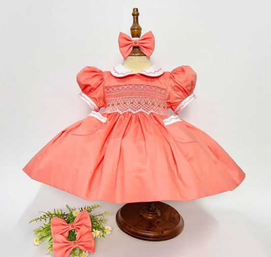 Vintage voyage coral smocked dress 12m