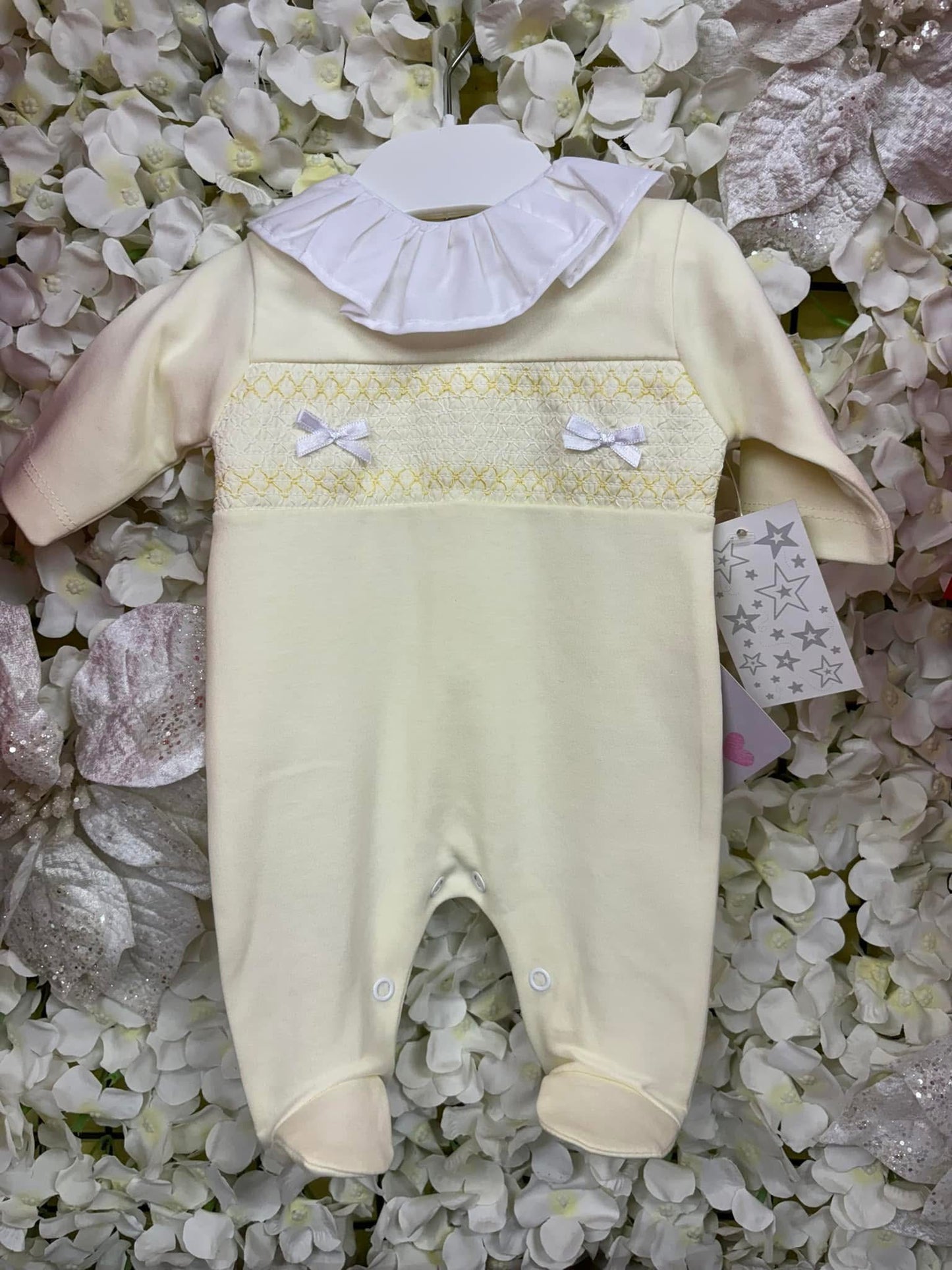 Little Stars baby girls lemon smocked babygrow