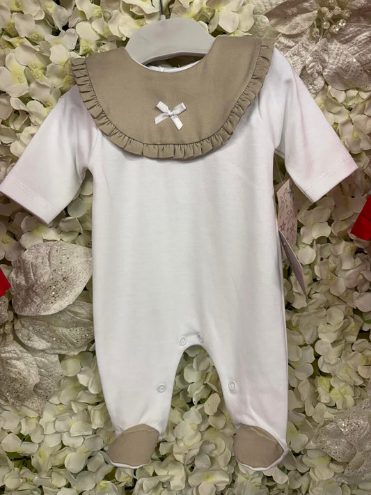 Little stars baby girls beige bib babygrow