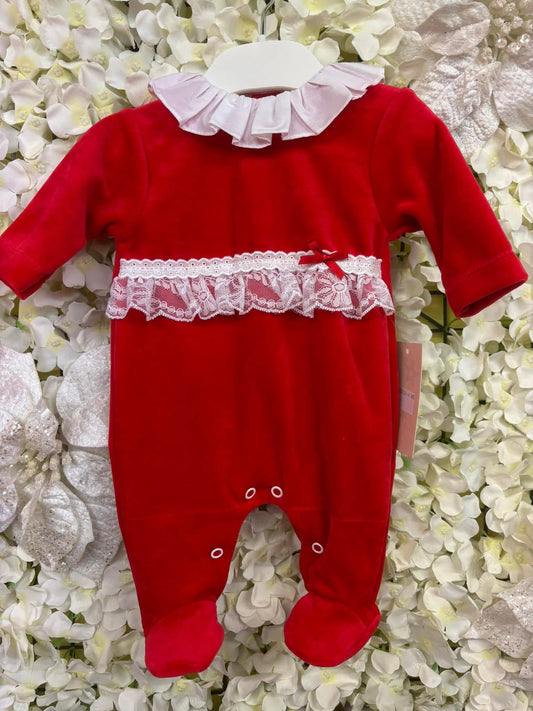 Little Stars. Red velour babygrow