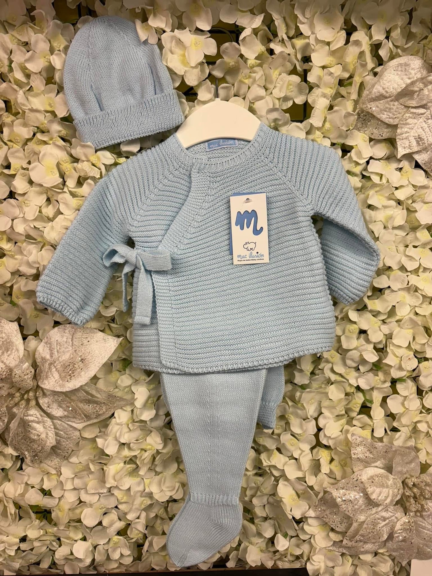 Baby blue boys knitted 3 piece set AW24 9422