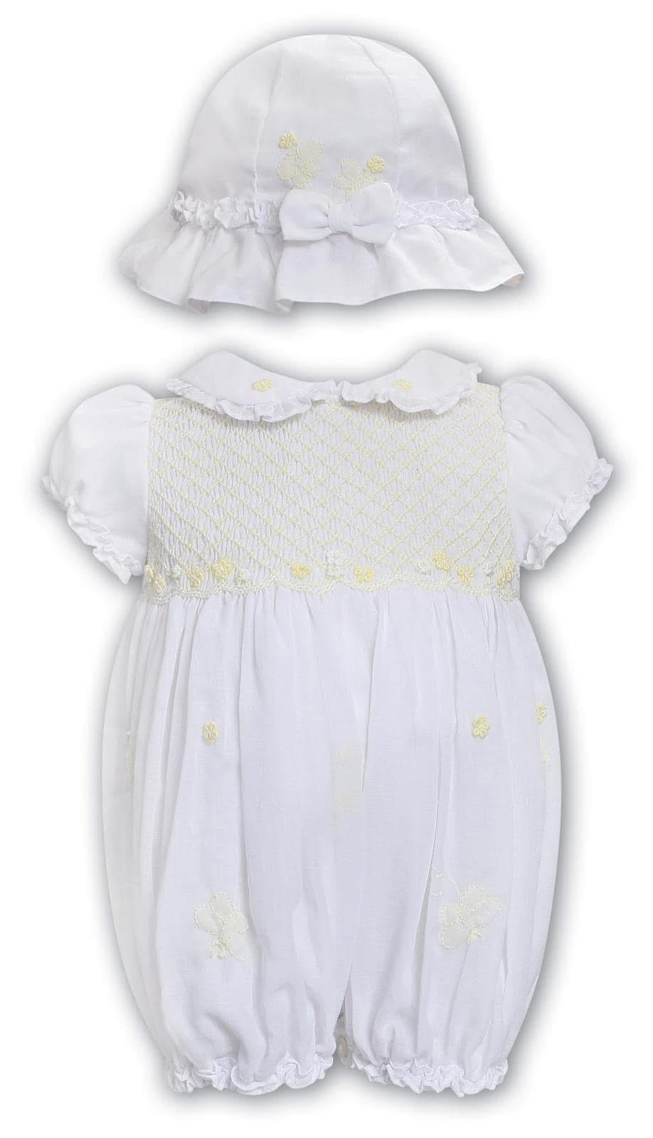 Sarah Louise lemon smocked bubble romper & hat SS25 013572 Pre order