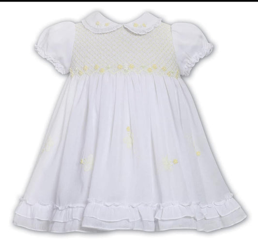 Sarah Louise white & lemon smocked dress SS25 013573