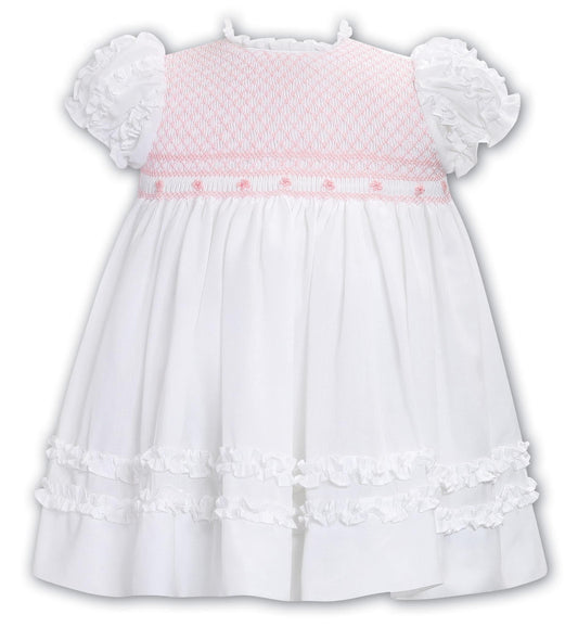 Sarah Louise pink smocking dress SS25 013619