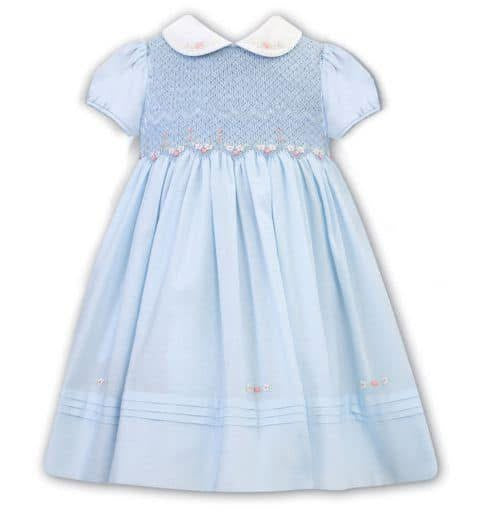 Sarah Louise baby girls smocked blue dress SS25 C7501YS