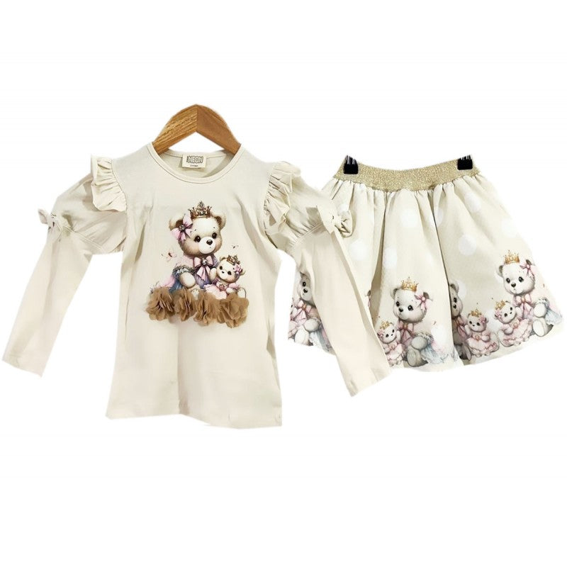 Neon 2 piece girls beige skirt sets