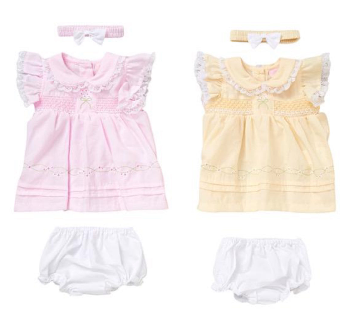 Rockabye baby oink /lemon smocked bow dress set