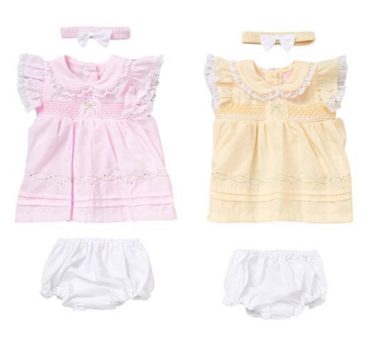 Rockabye baby oink /lemon smocked bow dress set