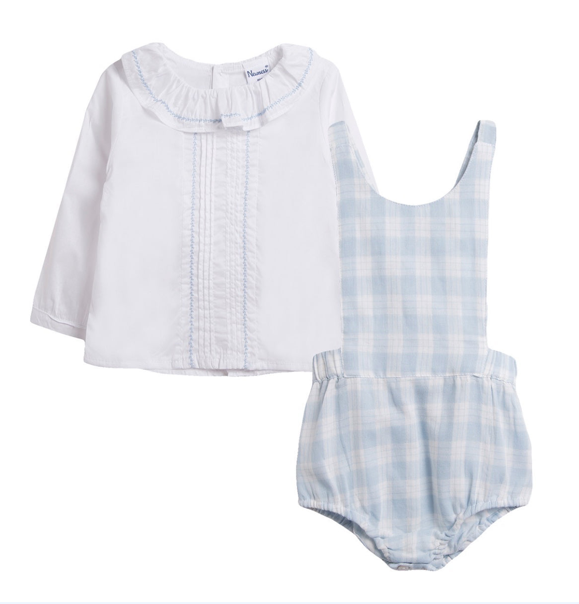 Newness baby girls  plaid blue romper & shirt