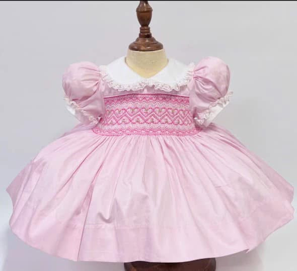 Pale pink smocked front & back dress