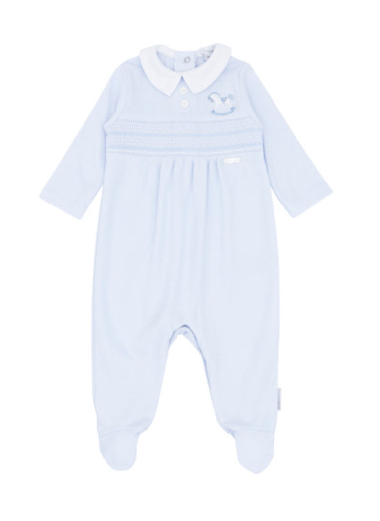 Blues Baby smocked boys babygrow SS25 BB1740