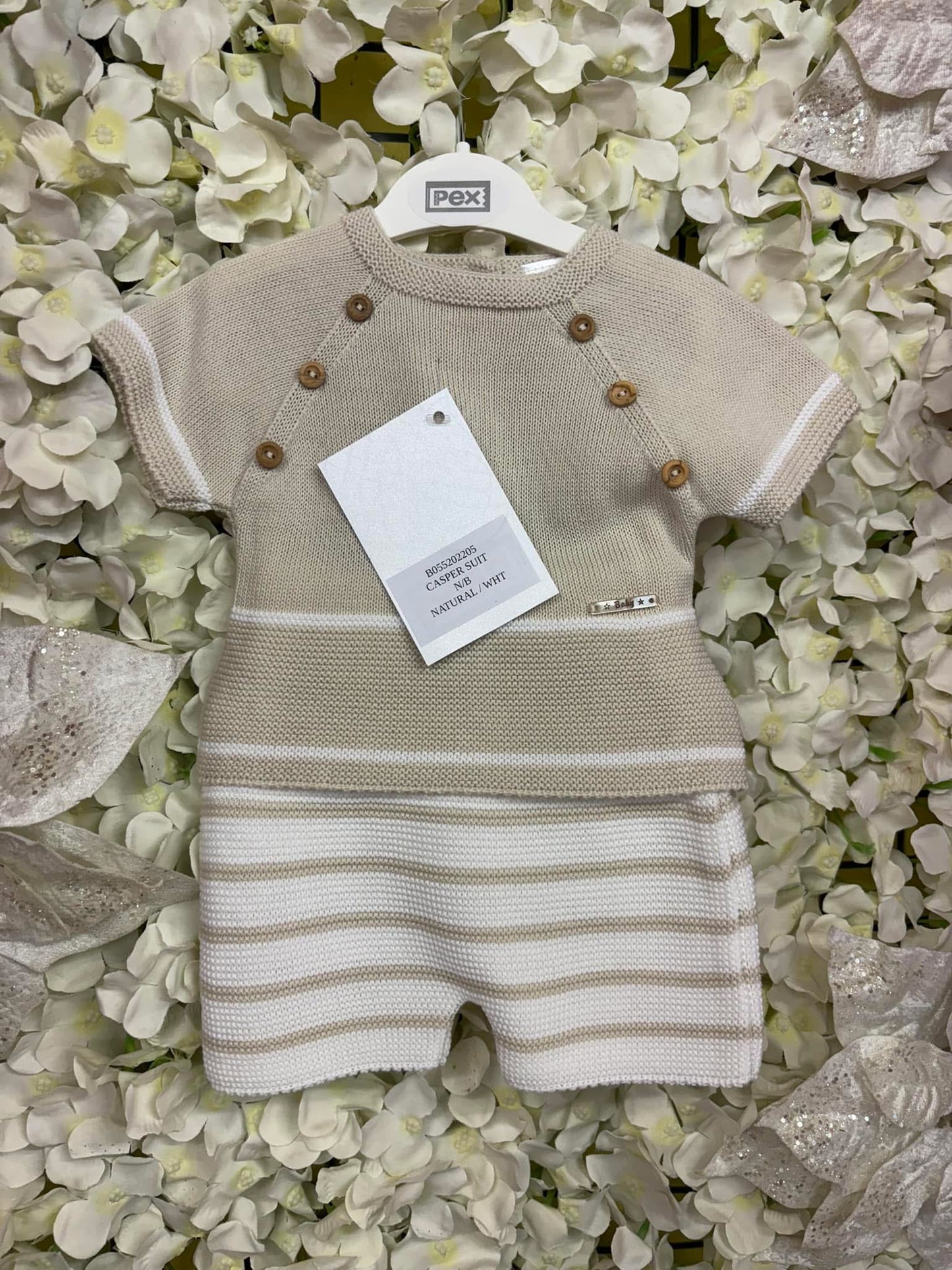 Pex baby boys  beige 2 piece knitted set