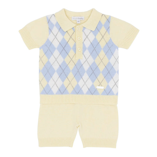 Blues Baby yellow knitted argyle set SS25 BB2018