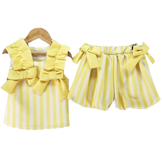 Girls striped shorts set yellow